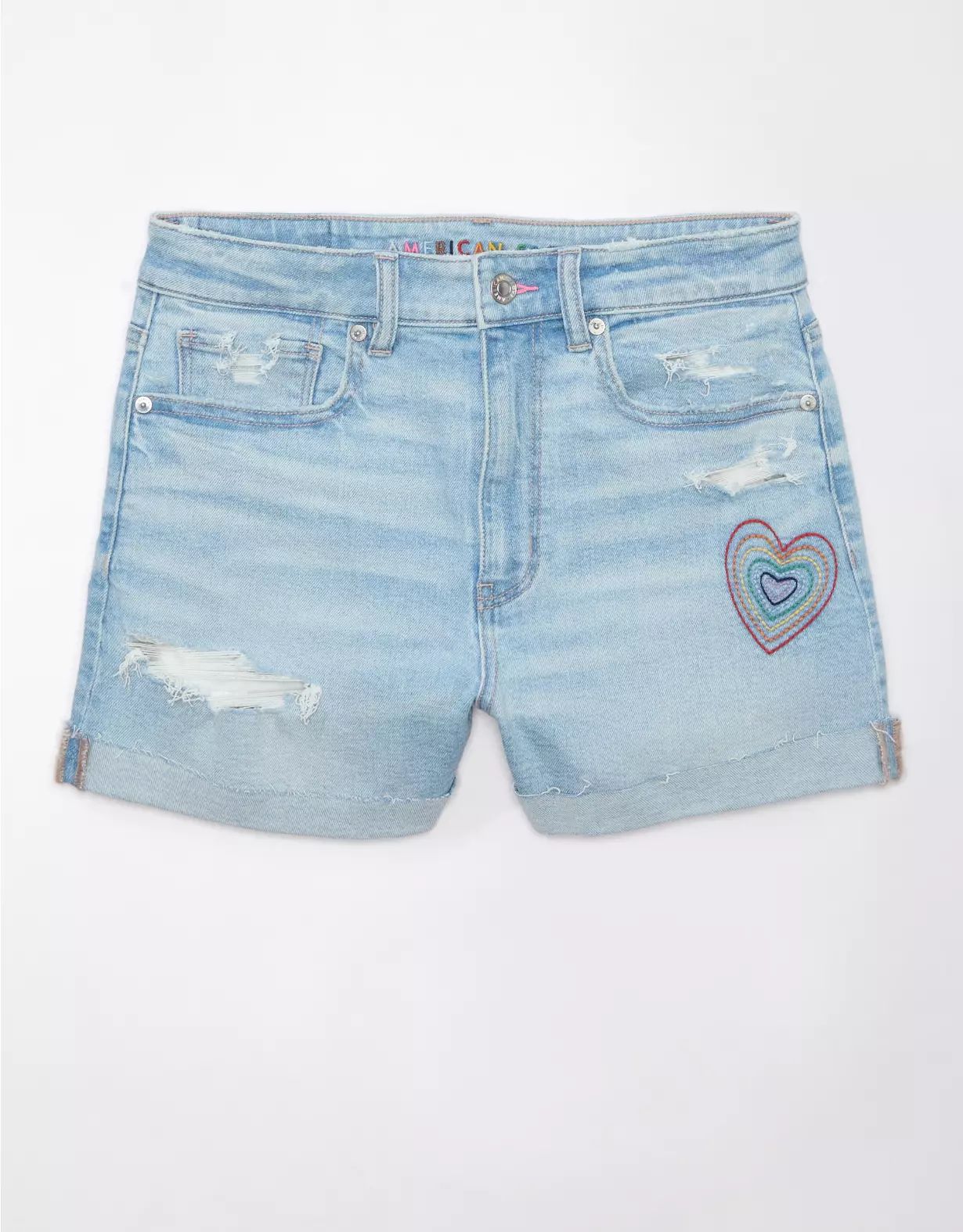 AE Pride Stretch Mom Ripped Denim Short | American Eagle Outfitters (US & CA)