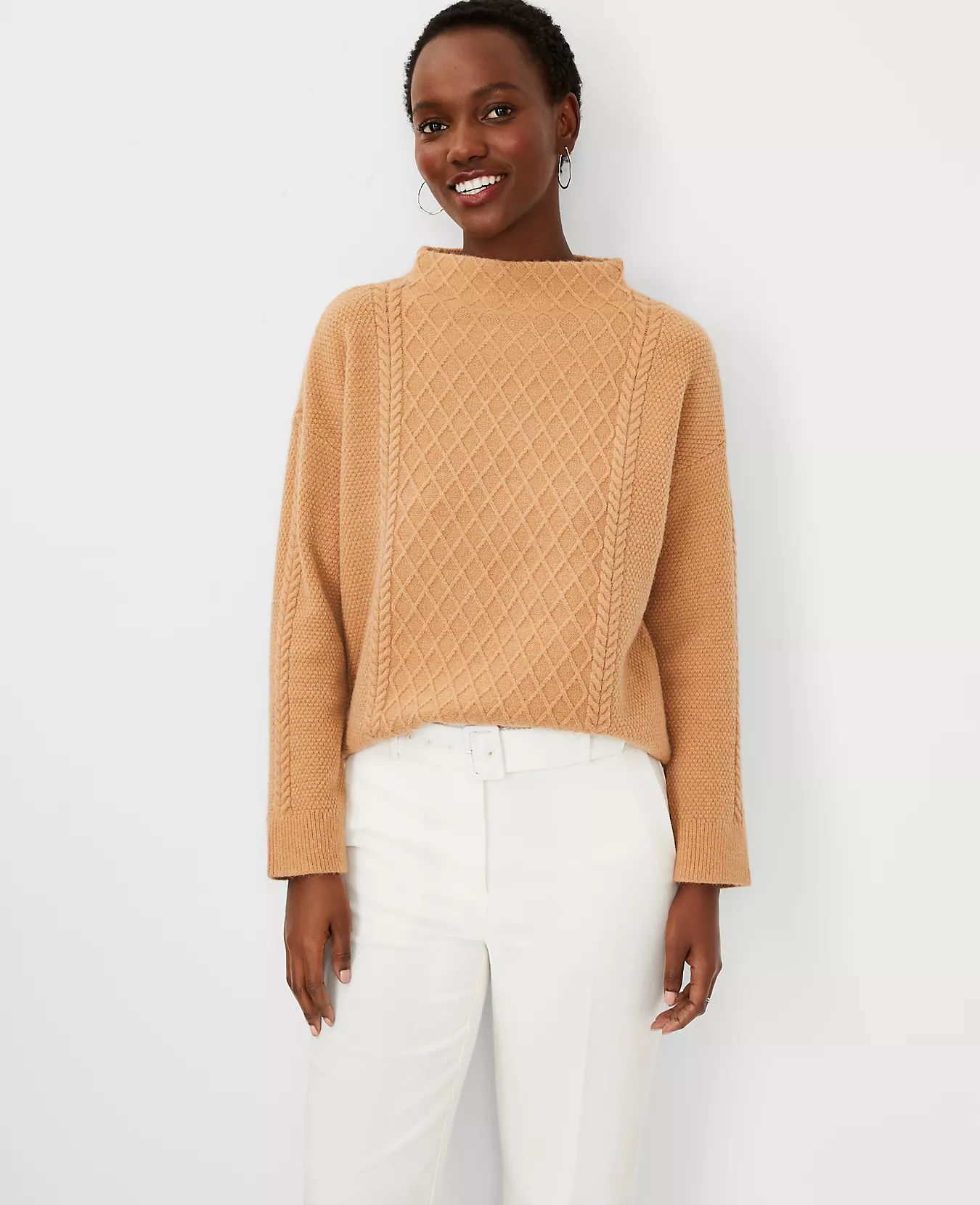 Mock Neck Cable Sweater | Ann Taylor (US)