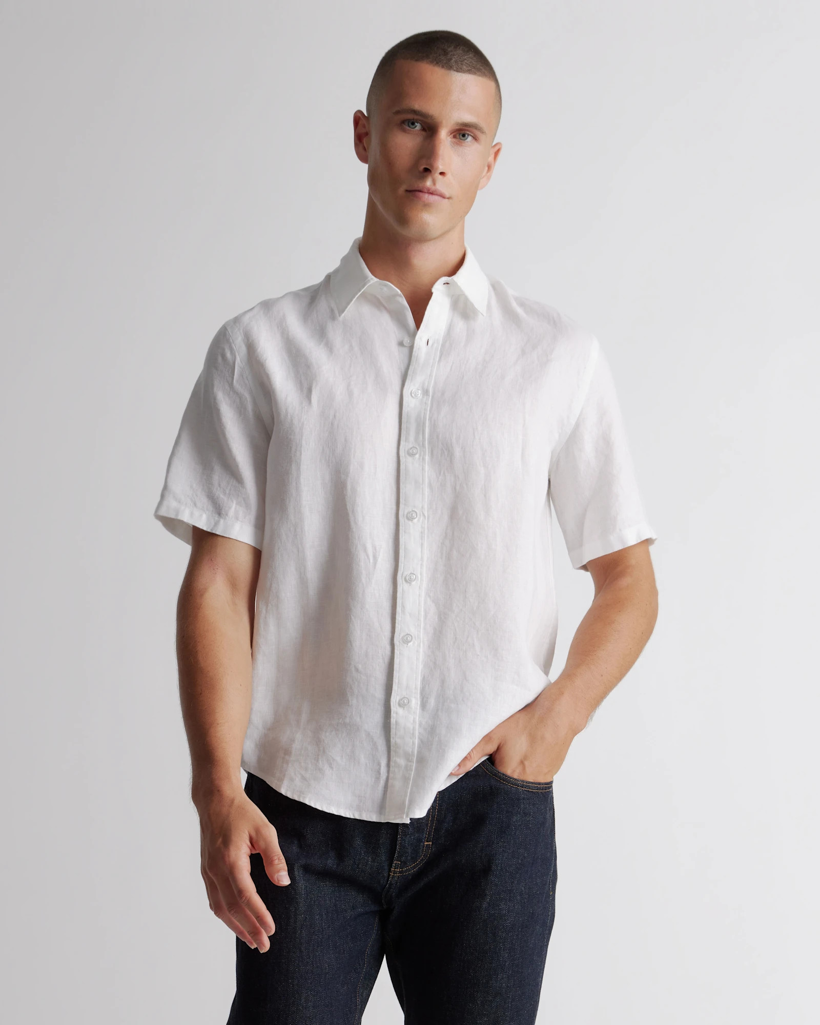 Quince | Men's 100% European Linen Short Sleeve Shirt in Martini Olive, Size XXL | Quince