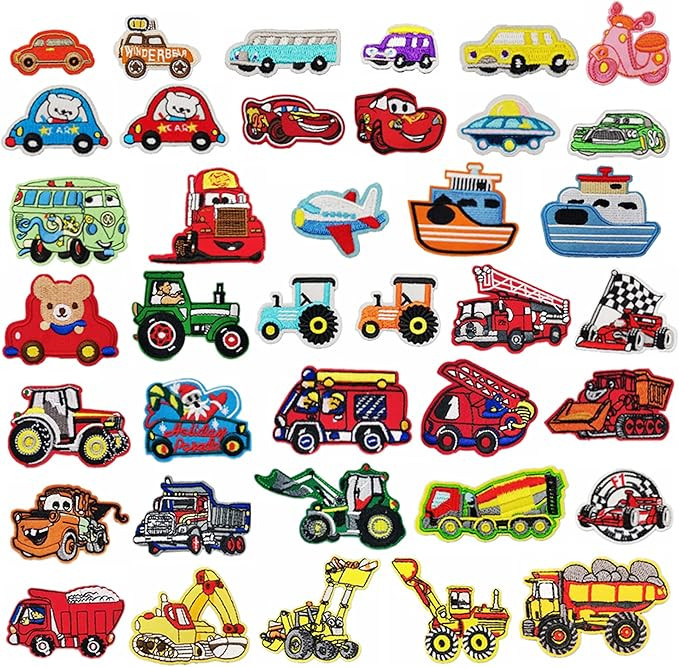 Woohome Car Iron-on Patches - Excavator, Racing Car, Fire Truck - 40 PCS Sew-on Appliques for Kid... | Amazon (US)