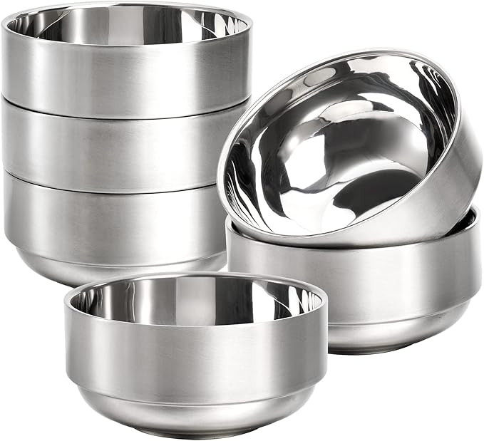 Lyellfe 6 Pack Stainless Steel Bowls, 12 Oz Double Walled Insulated Soup Bowls, 18/8 Steel Unbrea... | Amazon (US)