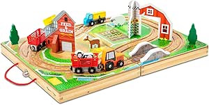 Melissa & Doug 17-Piece Wooden Take-Along Tabletop Farm, 4 Farm Vehicles, Play Pieces, Barn, Grai... | Amazon (US)