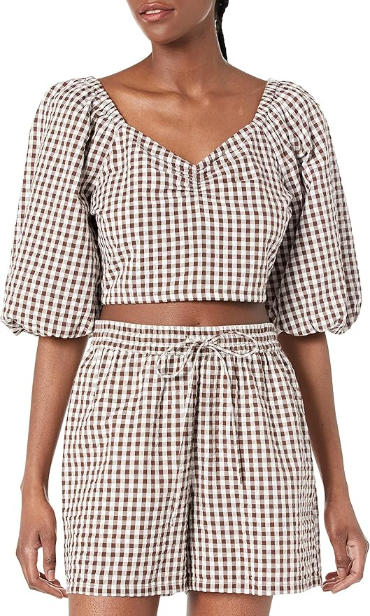 The Drop Women's Maliah Cropped Sweetheart Neckline Puff Sleeve Top | Amazon (US)