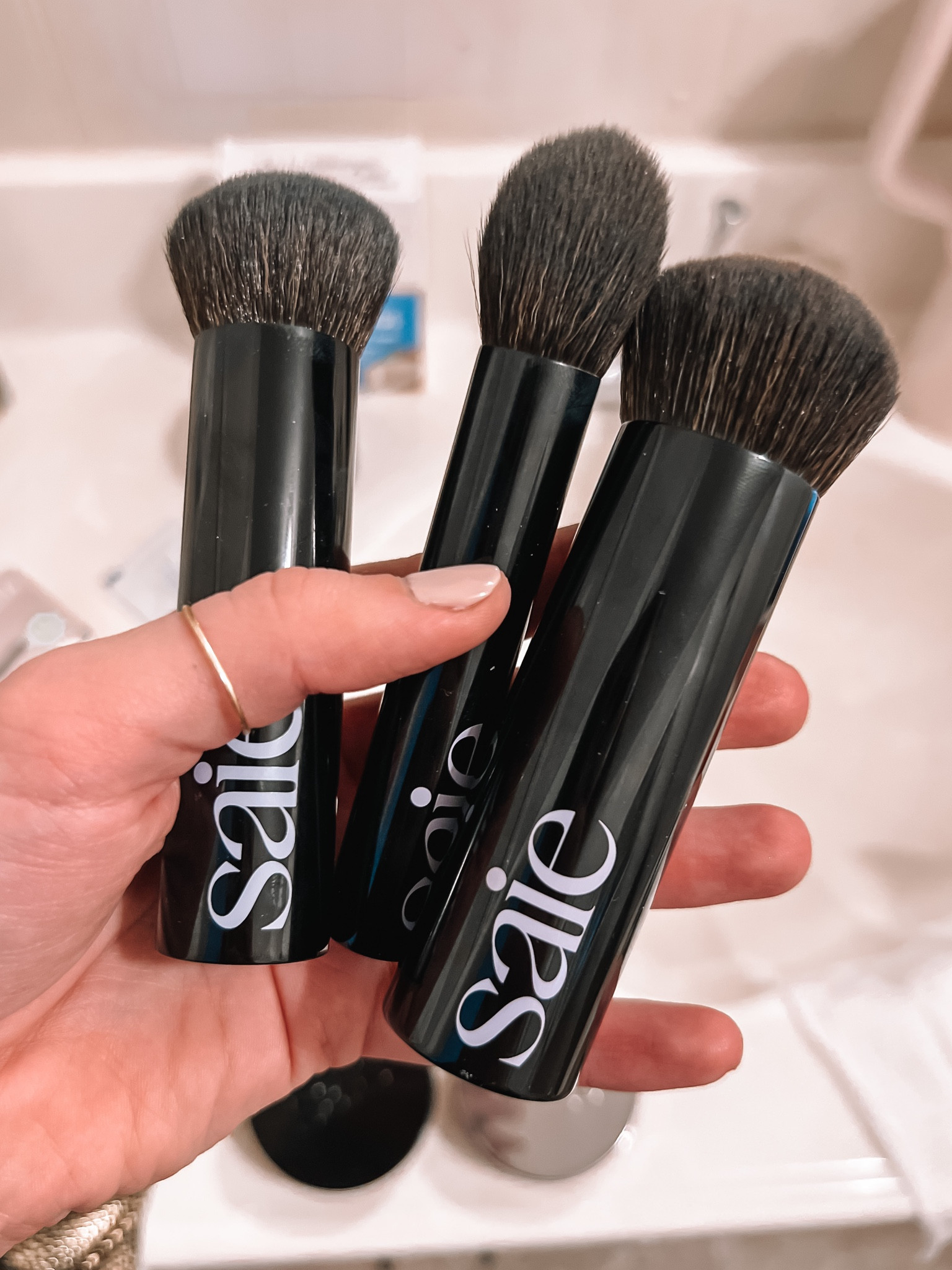 Saie brushes 

The outer two are GREAT! The inner one is a powder brush and it’s not my favorite. I wish it was more dense  

#LTKbeauty #LTKstyletip #LTKunder50