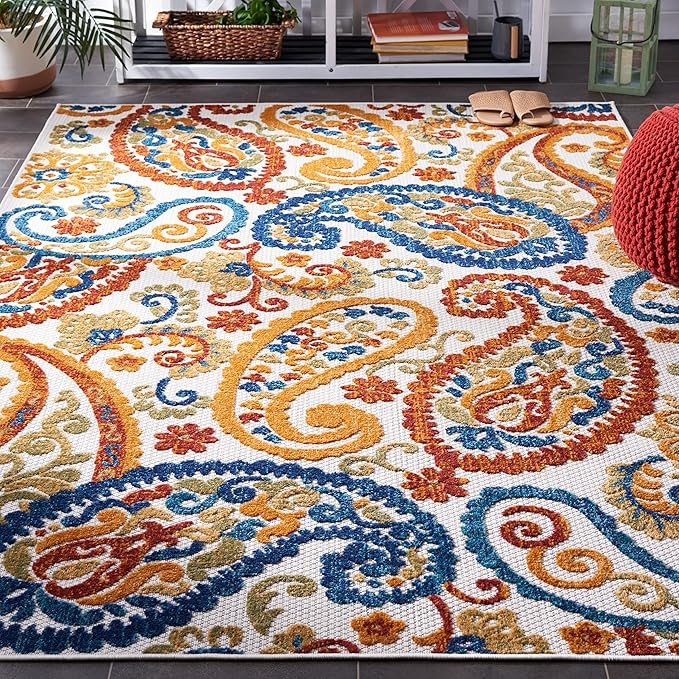 SAFAVIEH Washable Rug Outdoor Cabana Collection - 4' x 6', Cream & Navy, Non-Shedding & Easy to C... | Amazon (US)