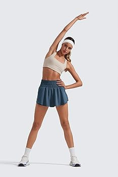 CRZ YOGA Ruffle Skirt Overlay Athletic Shorts for Women - High Waisted Flowy for Workout Running ... | Amazon (US)