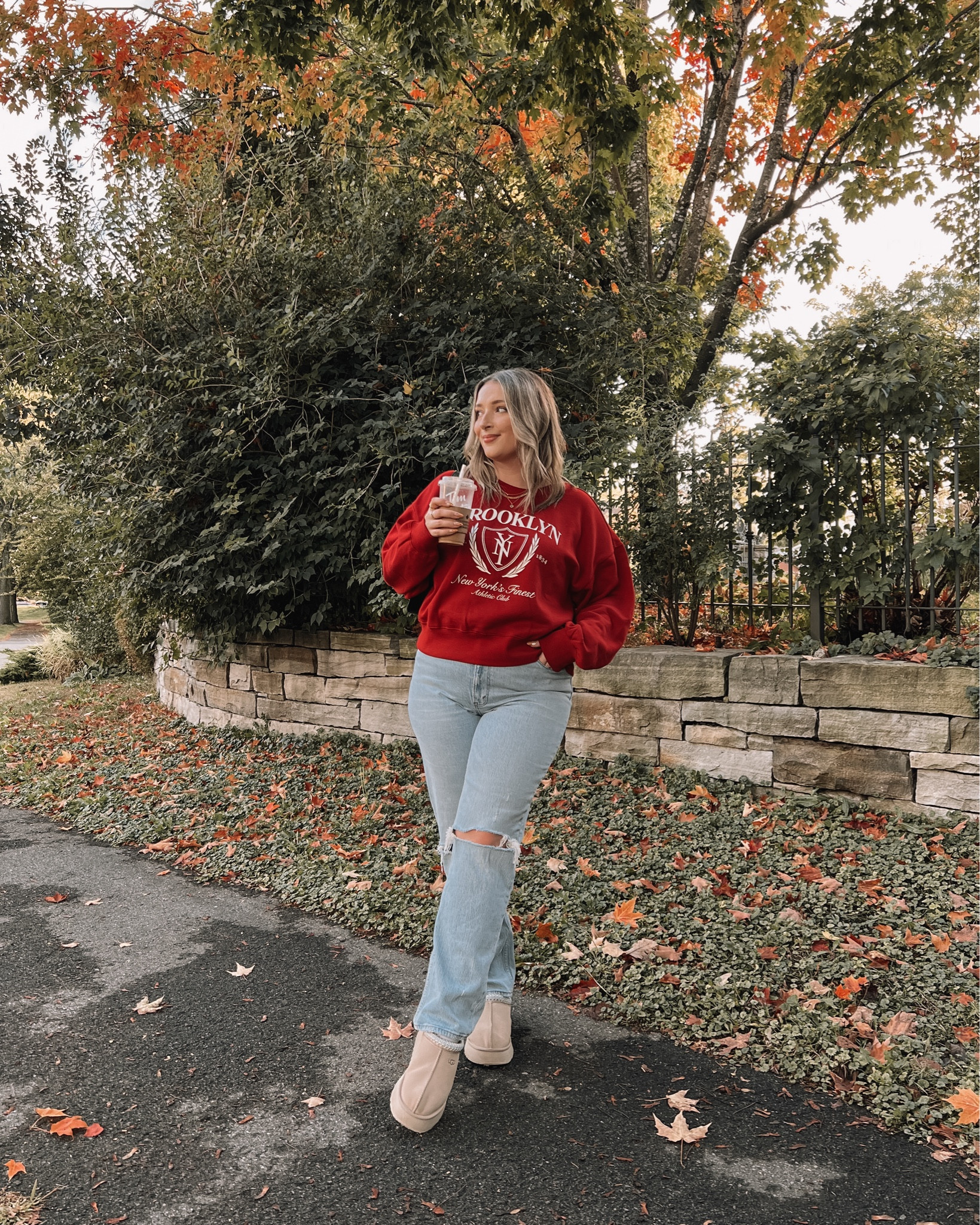 Casual midsize fall outfit - sized up to XL in the red graphic sweatshirt for an oversized fit. It’s so cozy and soft inside! My all time fave Abercrombie jeans are TTS, I wear 32. I’m usually a 9.5-10 in shoes and wear a 10 in the Ugg Tazz platforms


#LTKmidsize #LTKcanada #LTKautumn