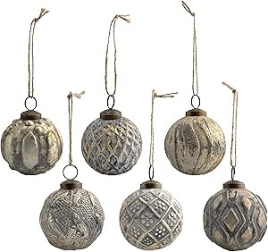 Amazon.com: AuldHome Farmhouse Ball Ornaments (Set of 6, Silver Gray); Distressed Metal Glass Bal... | Amazon (US)