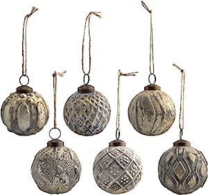 Amazon.com: AuldHome Farmhouse Ball Ornaments (Set of 6, Gold); Distressed Metal Glass Ball Vinta... | Amazon (US)