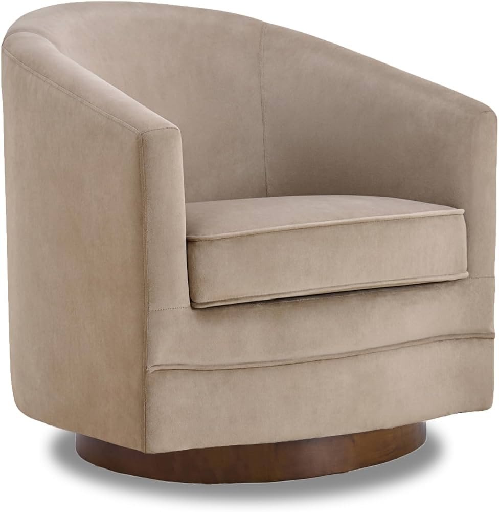 Swivel Accent Chair Modern Velvet Barrel Armchair with Wooden Base for Reading Room Livingroom Be... | Amazon (US)