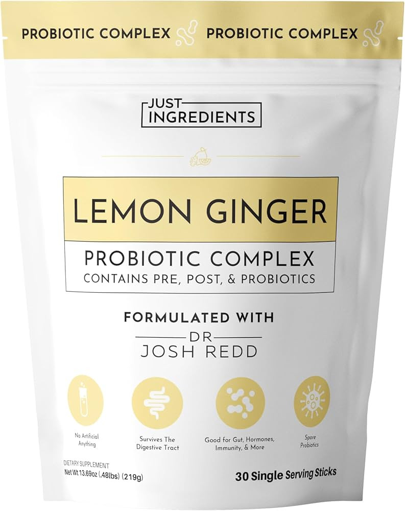 Lemon Ginger 3‑In‑1 Probiotic Complex – 30‑Stick Drink Mix with Prebiotics, Probiotics & ... | Amazon (US)
