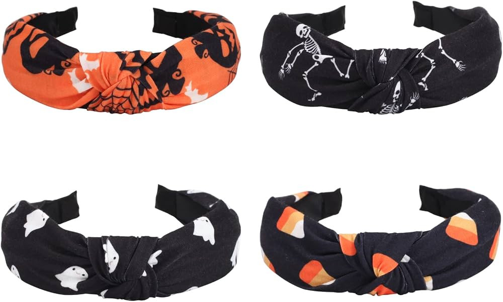 4 PCS Headbands for Women Girls Halloween Pumpkin Sugar Skeleton Skull Ghost Hairbands Gifts Make... | Amazon (US)