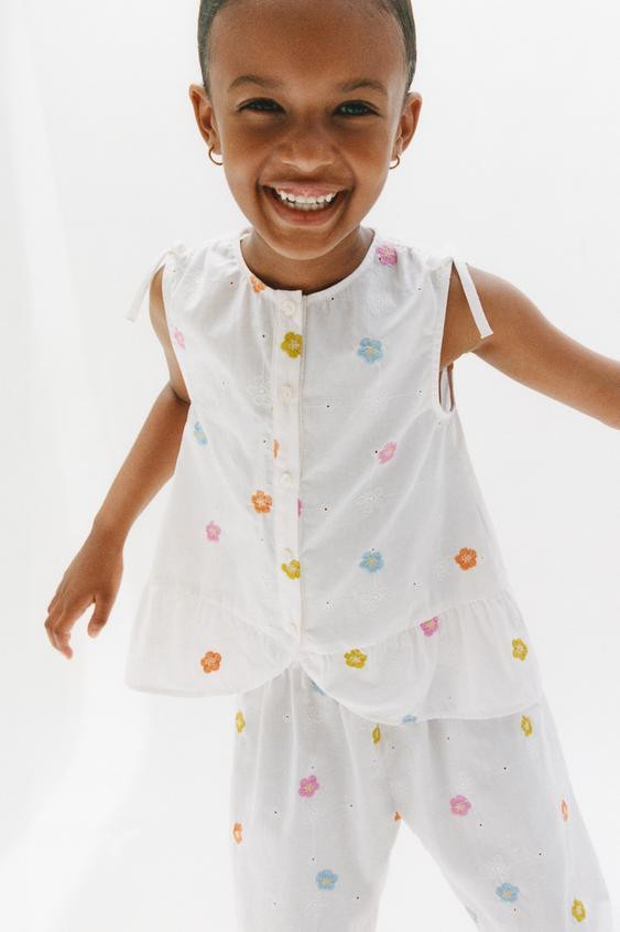 EMBROIDERED FLORAL POPLIN PANTS | Zara US