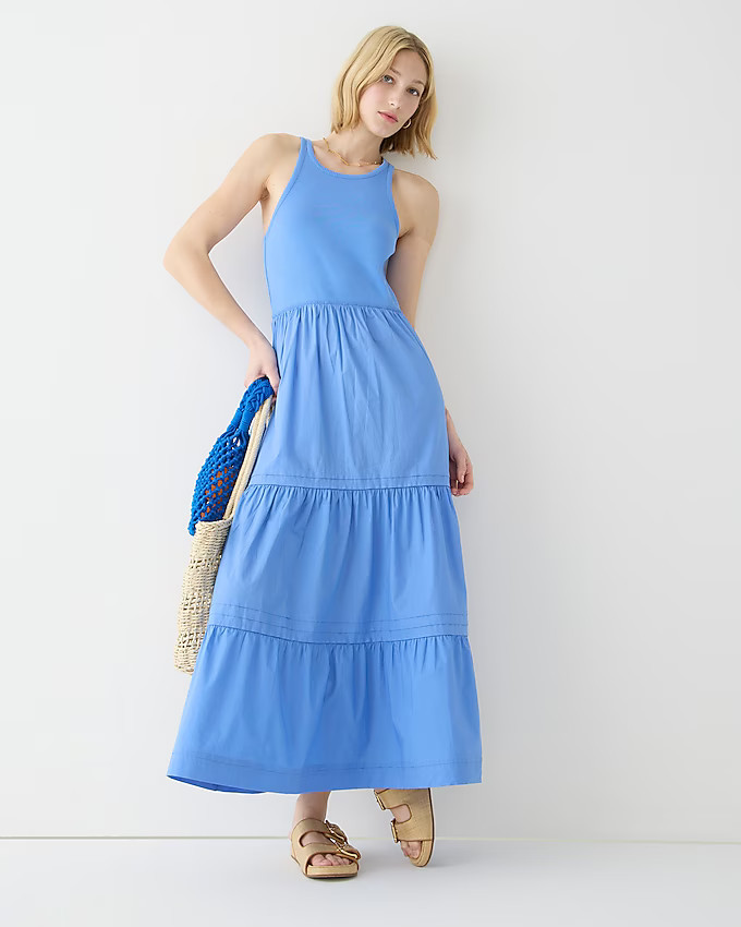 Vintage rib high-neck cutaway tank dress with poplin skirt | J. Crew US