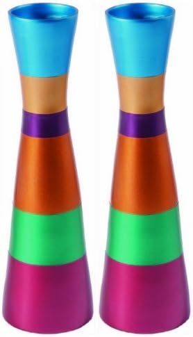 World Of Judaica Yair Emanuel Anodized Aluminum Shabbat Candlesticks with Red and Pink Bands | Amazon (US)