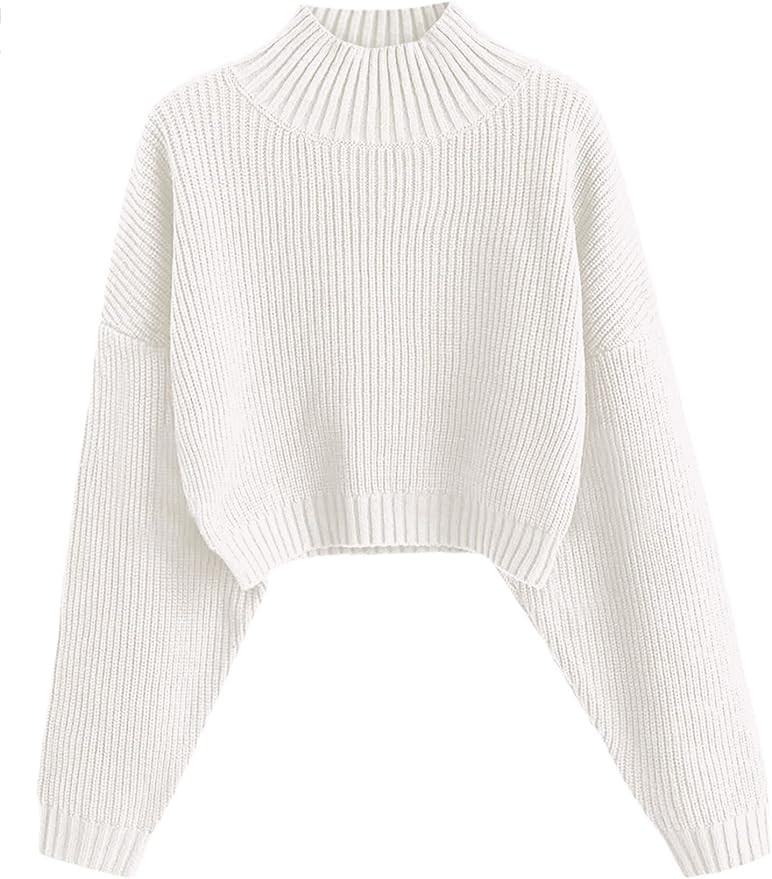 ZAFUL Women's Cropped Turtleneck Sweater Lantern Sleeve Ribbed Knit Pullover Sweater Jumper | Amazon (US)