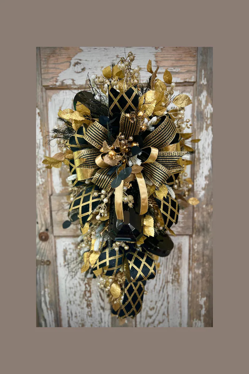 Christmas Swag- Black and Gold With Jewels - Etsy | Etsy (Global)