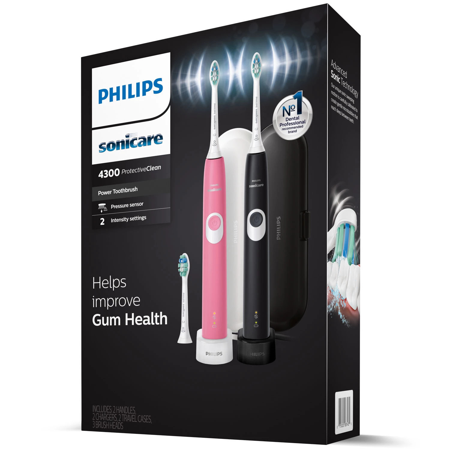 Philips Sonicare ProtectiveClean 4300 Rechargeable Toothbrush, Pink & Black (2 pk.):- Pink/Black | Sam's Club