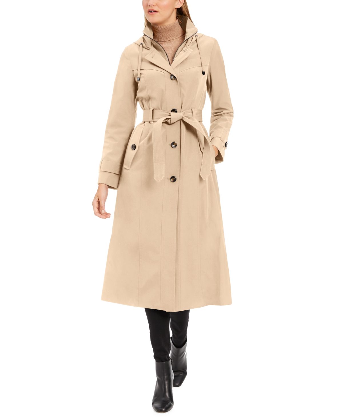 London Fog Petite Hooded Belted Trench coat | Macys (US)
