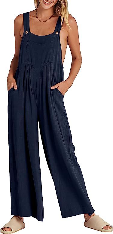 ANRABESS Women's Overalls Casual Loose Sleeveless Adjustable Straps Bib Wide Leg Jumpsuit with Po... | Amazon (US)