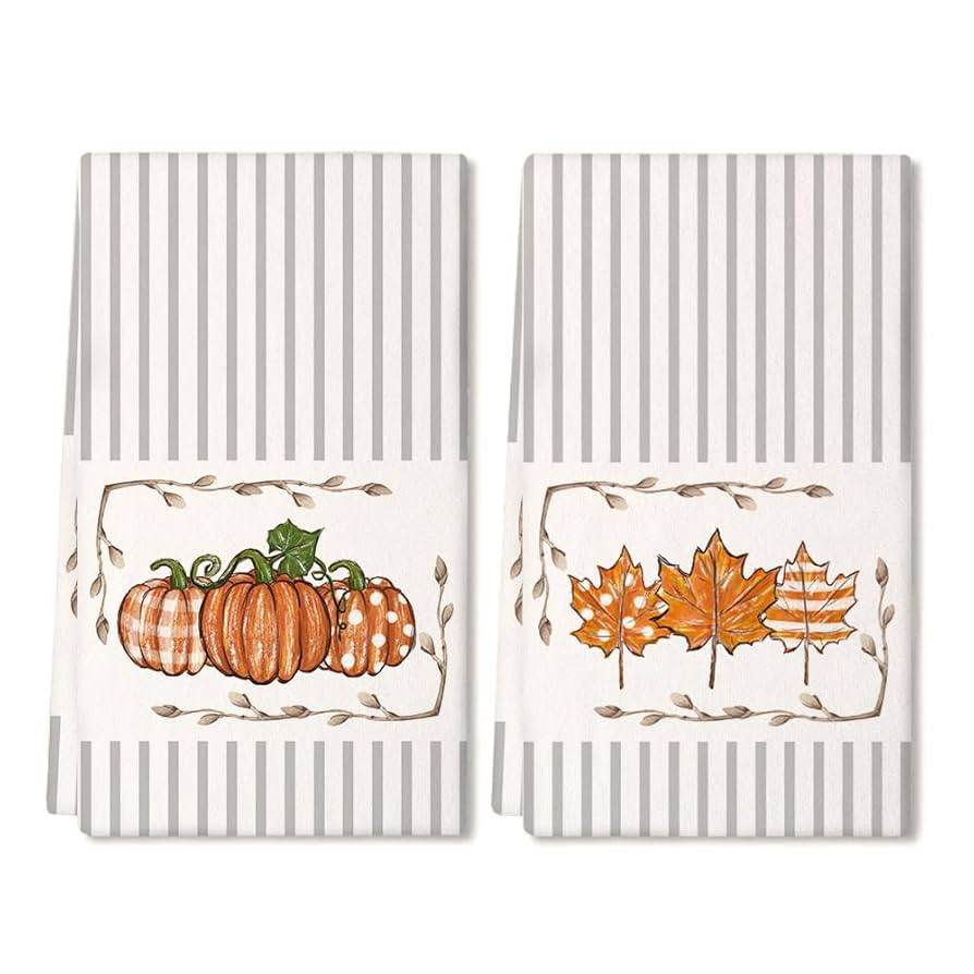ARKENY Fall Kitchen Towels Set of 2,Orange Pumpkin Maple Autumn Dish Towels 18x26 Inch Drying Dis... | Amazon (US)