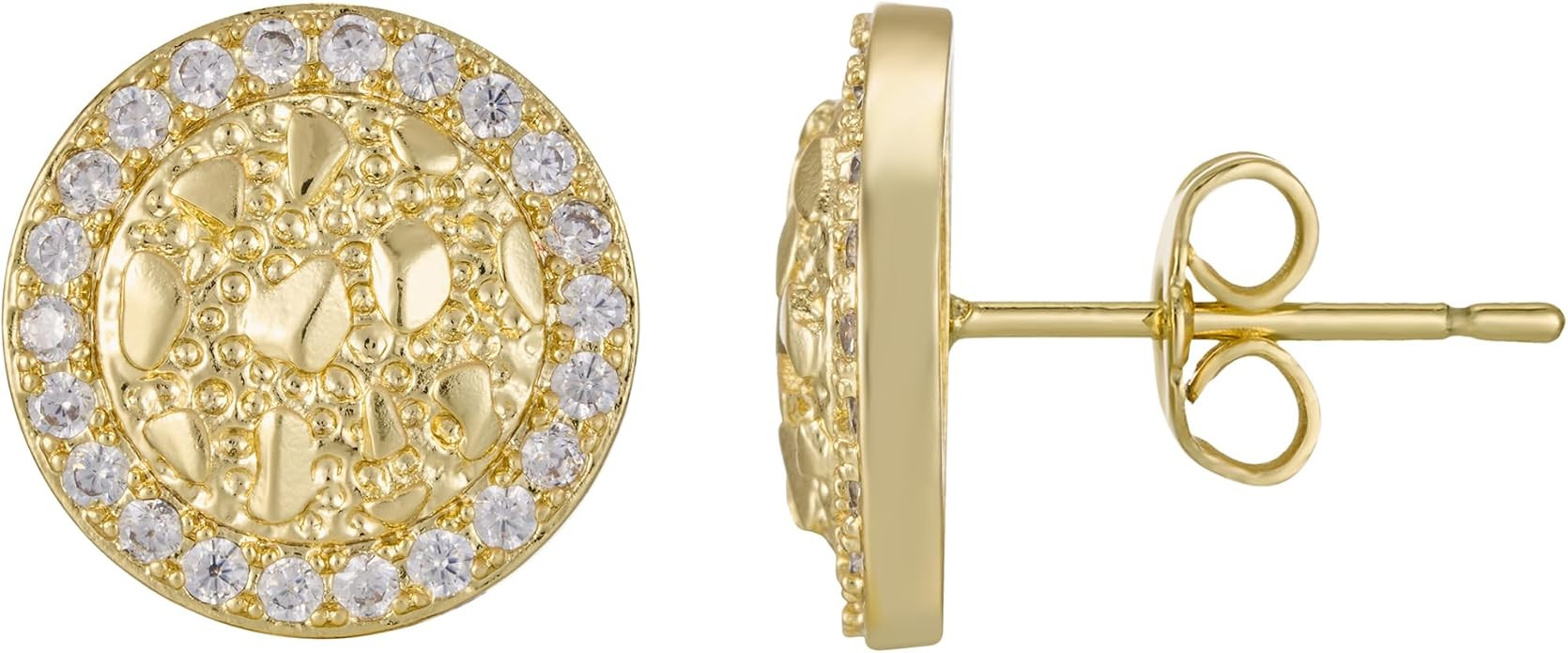 14K Gold Plated Nugget Earrings For Men Women,Round Textured Cookie Nugget Stud Earring,Hip Hop C... | Amazon (US)