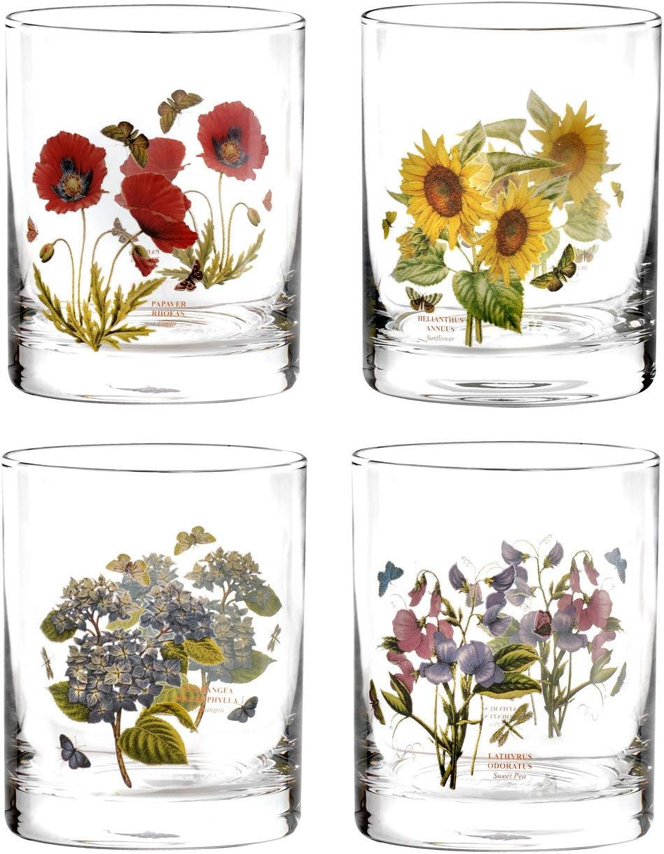 Portmeirion Botanic Garden 16oz Double Old Fashioned Glasses - Set of 4 | Assorted Floral Motifs ... | Amazon (US)