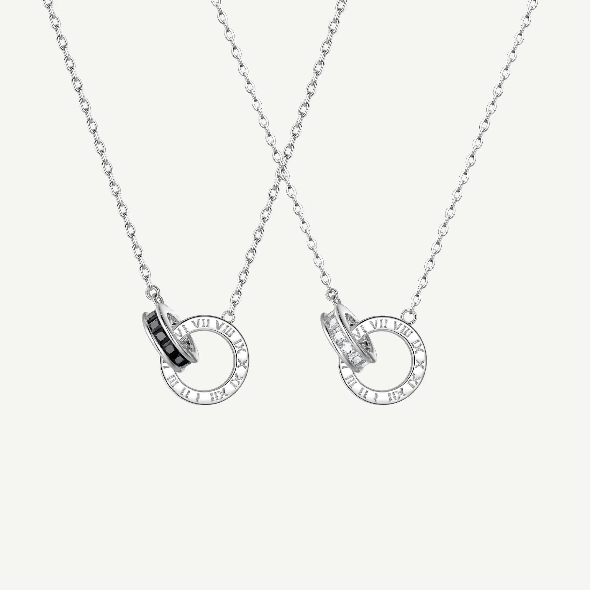 FANCIME "Roman Time" Interlocking Circle Couples Sterling Silver Neckl | FANCI ME