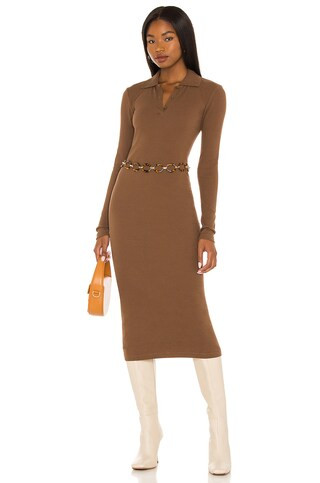 Pam & Gela Long Sleeve Midi Shirt Dress in Birch from Revolve.com | Revolve Clothing (Global)