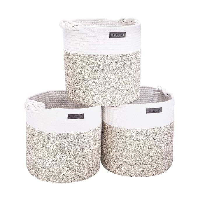 URPREZAKE Woven Storage Baskets,11”x11”x11”,3 Pack Round Woven Cotton Rope Storage Basket,D... | Amazon (US)