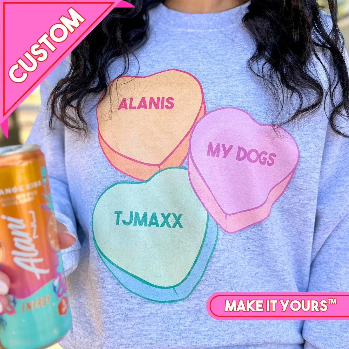 Make It Yours™ 'Candy Hearts' Crewneck Sweatshirt | United Monograms