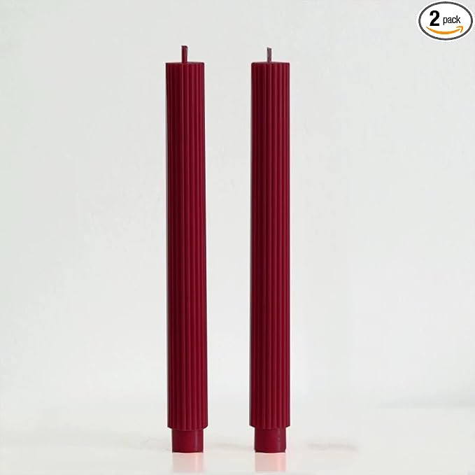 2 Pack | 10" Premium Unscented Ribbed Wick Taper Candles, Tall Ribbon Wax Dinner Unscented Modern... | Amazon (US)