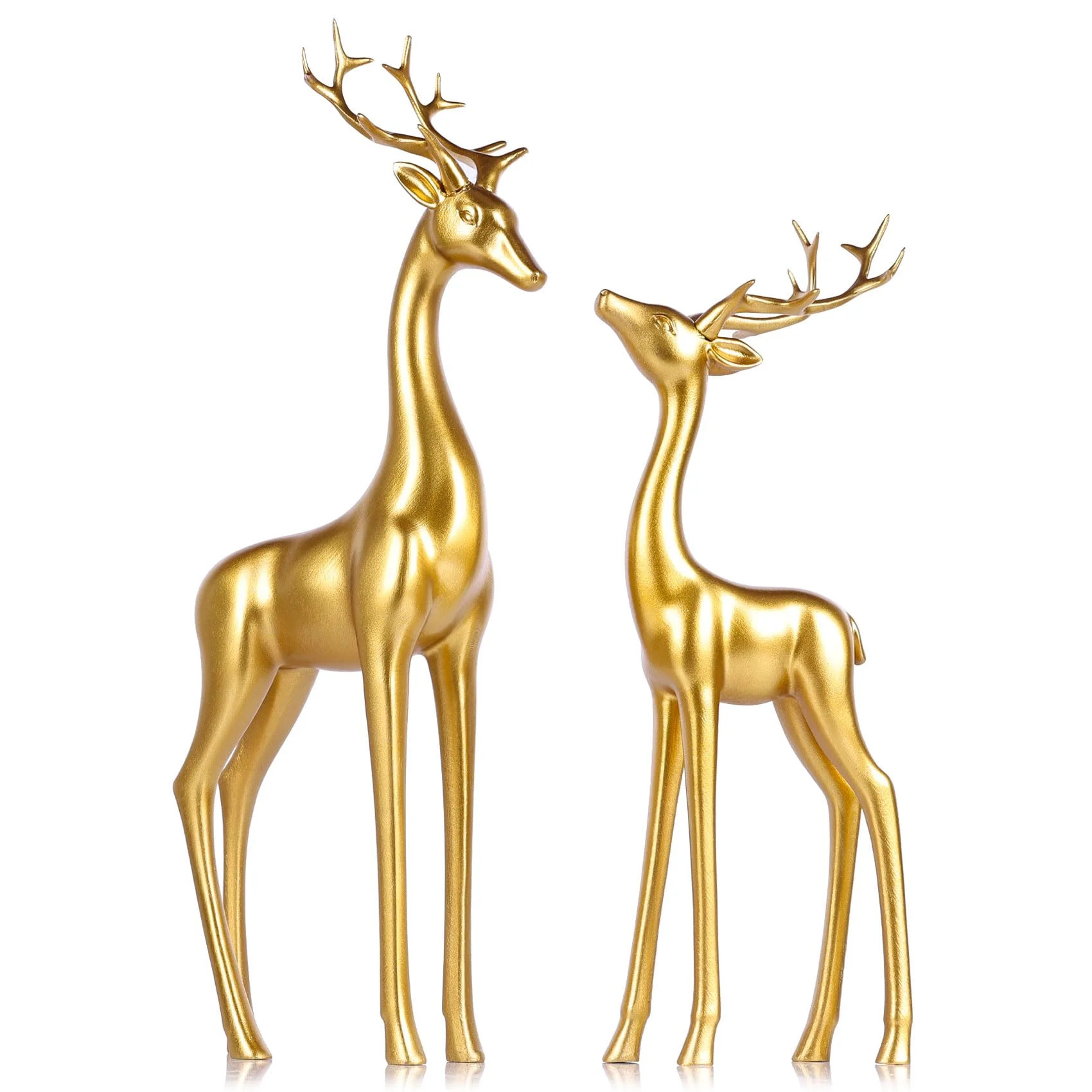 2Pcs Large Gold Reindeer Figurines Christmas Decorations - 13" Tall Resin Deer Statues for Tabletop, Mantel, or Shelf, Indoor Gold Reindeer Sculpture | Wayfair North America