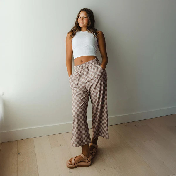 Audrey Wide Leg Pants, Brown Checkers | Albion Fit