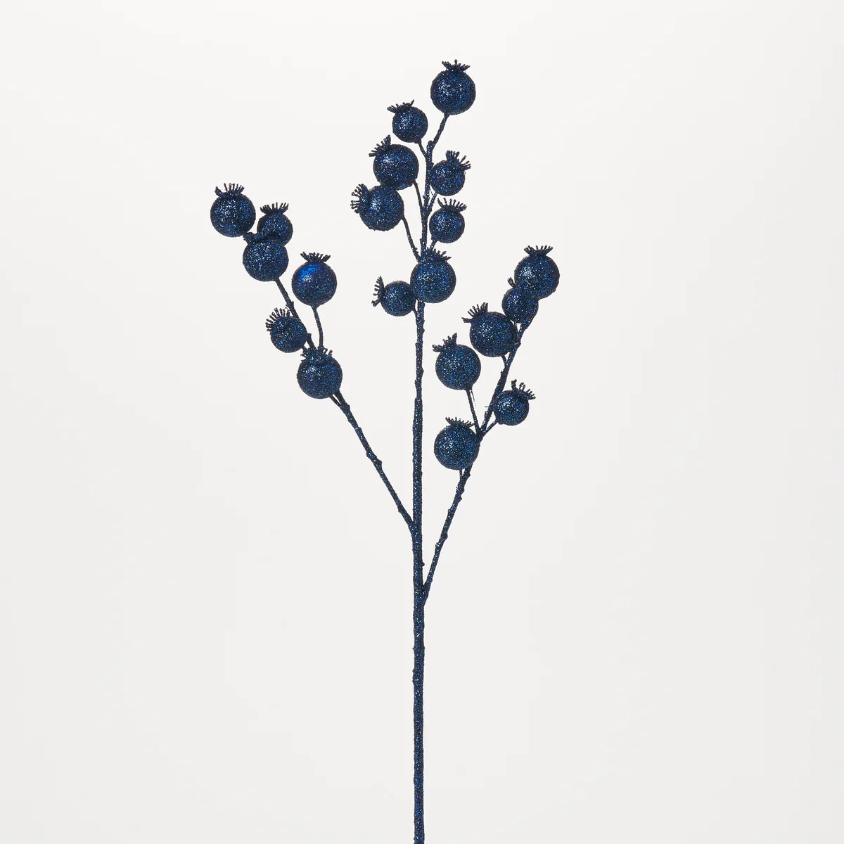 Waterproof Midnight Blue Glitter Berry Outdoor Holiday Stem Spray - 21" | Darby Creek Trading