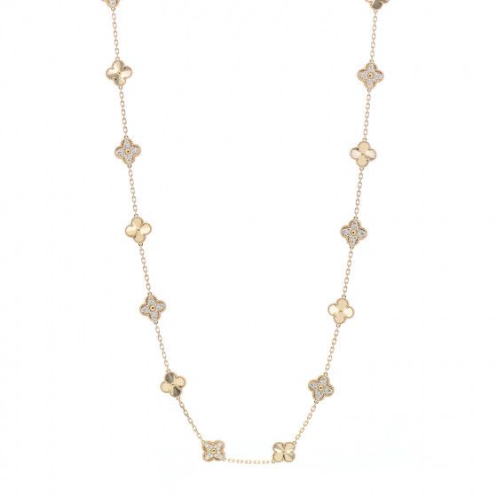 VAN CLEEF & ARPELS 18K Yellow Gold Diamond 20 Motifs Guilloche Vintage Alhambra Necklace | FASHIO... | Fashionphile