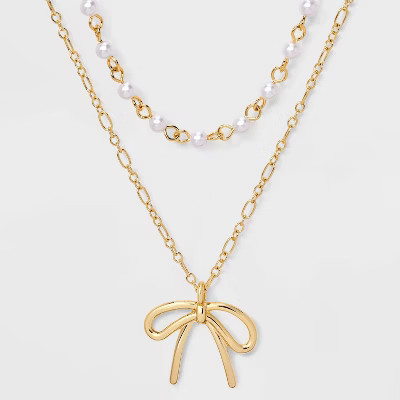 14/16" Acrylic Pearl & Bow Necklace Set 2 pc - Wild Fable™ Gold | Target
