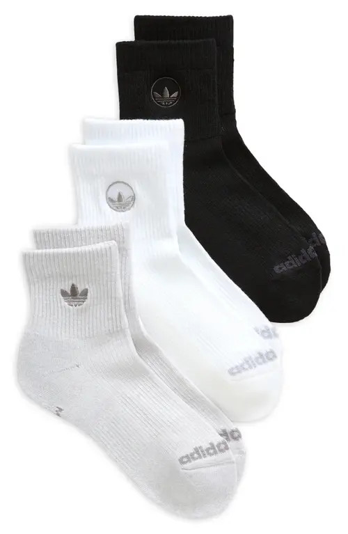 adidas Gender Inclusive Assorted 3-Pack Quarter Socks in White/Clear Grey/Black at Nordstrom, Size Medium | Nordstrom