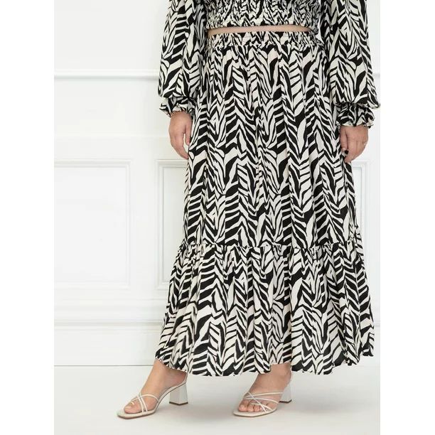 ELOQUII Elements Women's Plus Size Smocked Waist Tiered Skirt | Walmart (US)