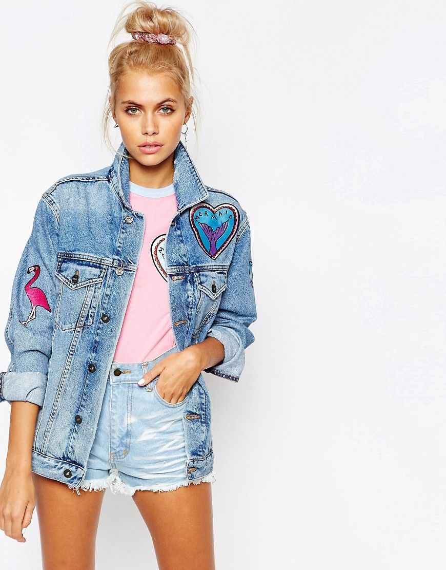 The Ragged Priest Oversized Denim Jacket With Mermaid Patches | ASOS US