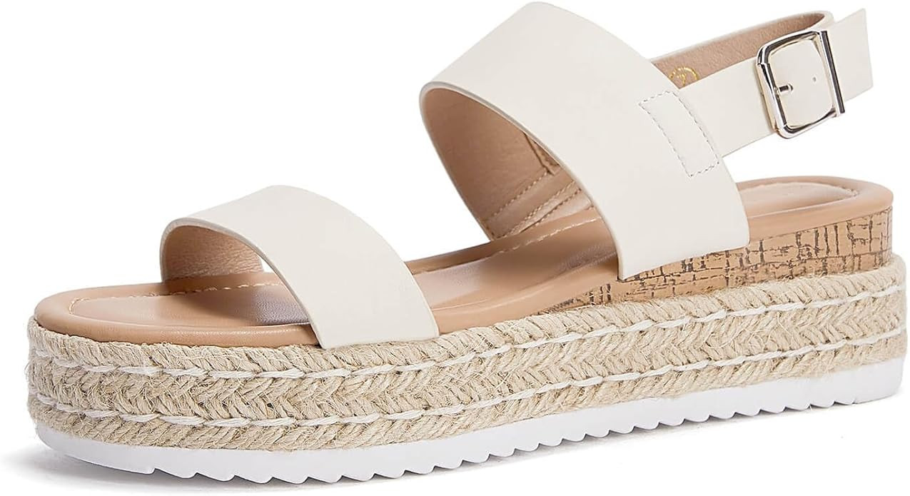 Coutgo Womens Platform Wedge Heels Sandals Espadrilles Open Toe Cork Ankle Buckle Strap Summer Be... | Amazon (US)