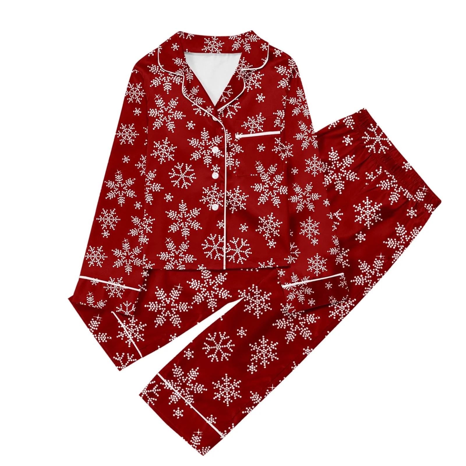 Girls Pajama Sets Snowflake Print Christmas Pajama Casual Button Down Lapel Long Sleeve Sleepwear... | Walmart (US)