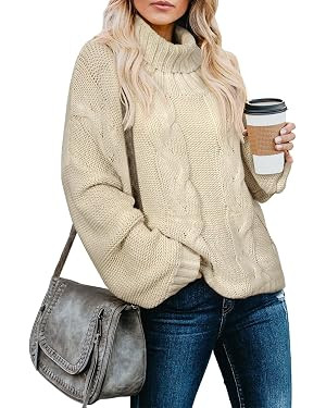 Dokotoo Womens Winter Fall Turtleneck Cable Knit Chunky Sweaters Pullover | Winter Tops,Elegant,H... | Amazon (US)