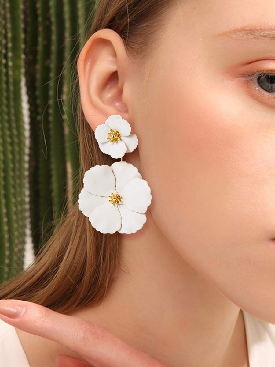 Double Flower Design Drop Earrings 1pair | SHEIN
