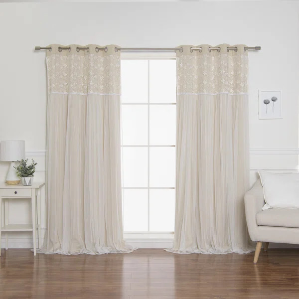 Everina Lace Overlay Nature Floral Room Darkening Thermal Grommet Curtain Panels | Wayfair North America