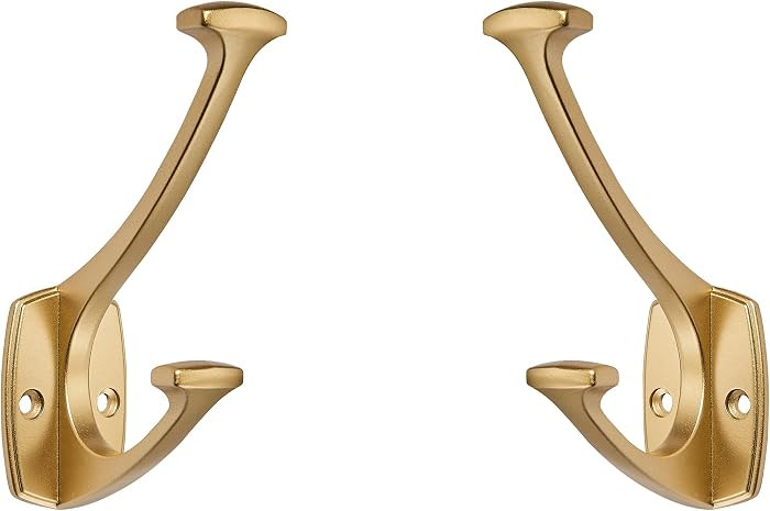 2 Pack Brushed Gold Hooks Decorative Heavy Duty Solid Large Coat Hooks for Towel Hanging Coats Ro... | Amazon (US)