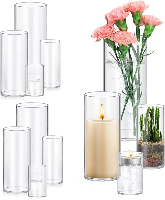 8 Pack Glass Cylinder Vases 4,6,8,10 Inch Tall Clear Flower Vase Hurricane Floating Candle Holder... | Amazon (US)
