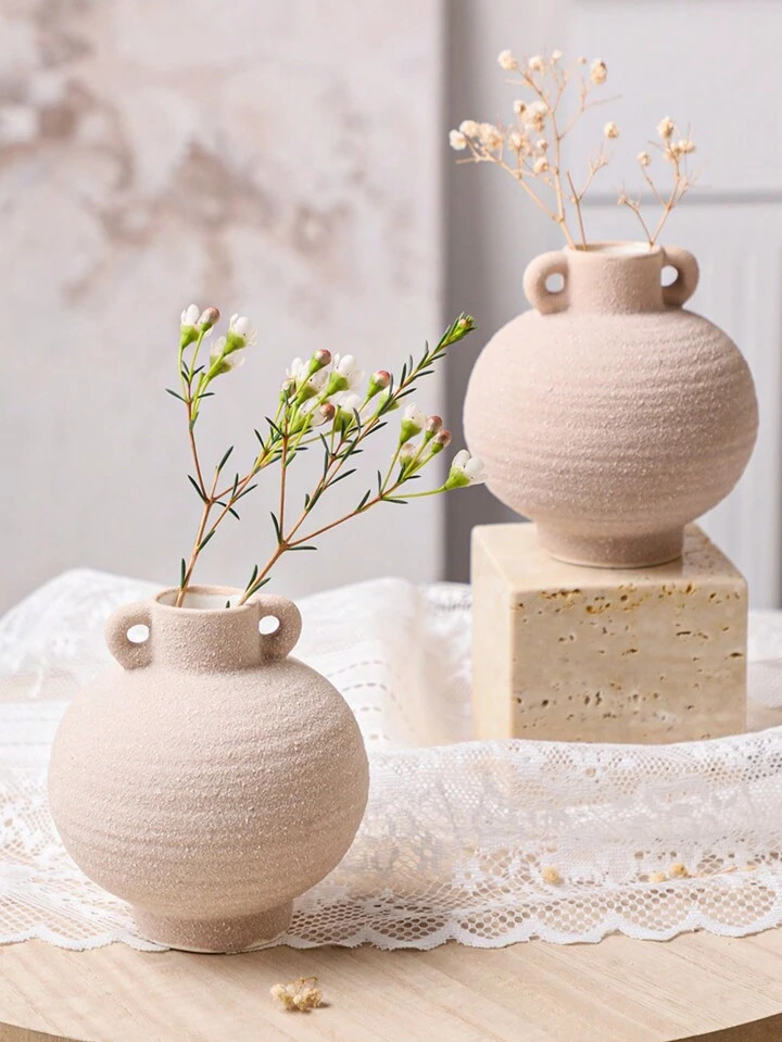 1 Pieza Jarrón de cerámica redondo de color café claro para decoración de escuela, dormitorio... | SHEIN