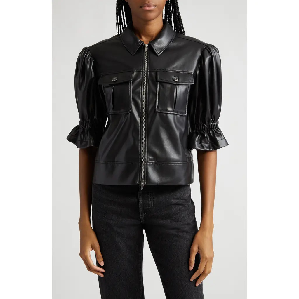 Cinq à Sept Holly Ruffle Faux Leather Jacket in Black at Nordstrom, Size Small | Nordstrom