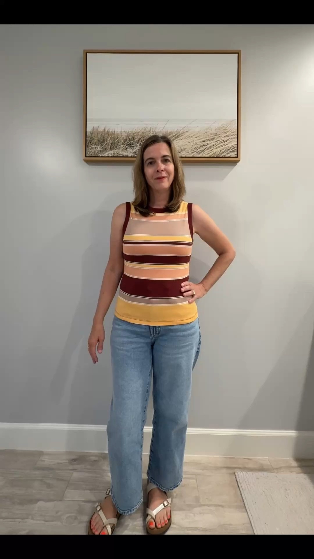I picked up a new summer sleeveless top today. It reminds me of summer and fall mixed together. I am 5’1” and wearing a size small in this sleeveless top.

#LTKootd #LTKOver40 #LTKPetite